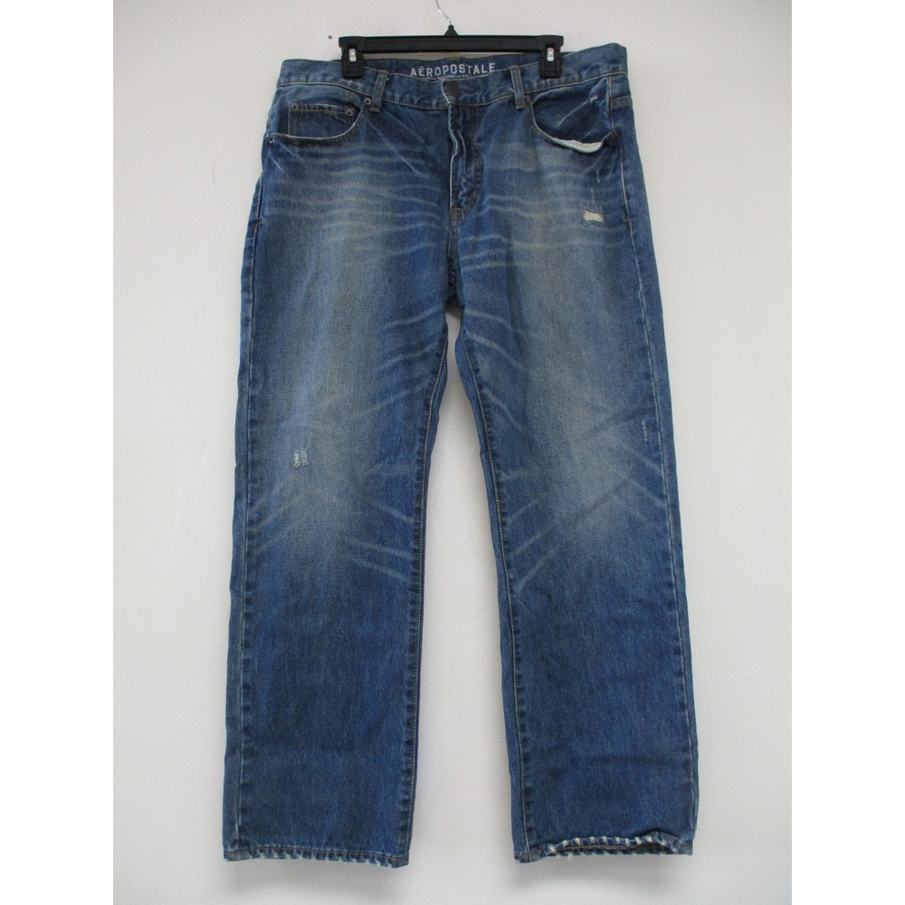 Aeropostale Jeans Men 36x30 Blue Distressed Relaxed Straight Leg Denim Utility